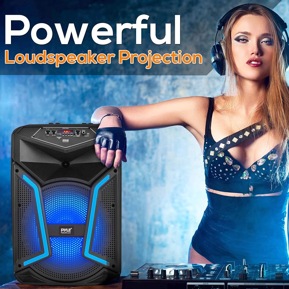 Pyle Portable Bluetooth PA Speaker System-800W Outdoor Bluetooth Speaker Portable PA System w/Microphone in, Party Lights, MP3/USB SD Card Reader, FM Radio, Rolling Wheels-Mic, Remote PPHP122SM.5
