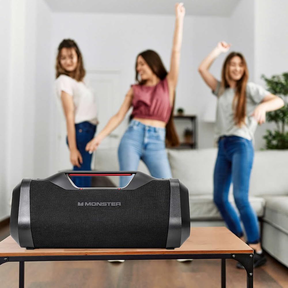 Monster Bluetooth BoomboxIPX5 Rechargeable Waterproof Bluetooth Speaker with USB Charge Out &amp; Aux Input, 120W Portable Wireless Speaker