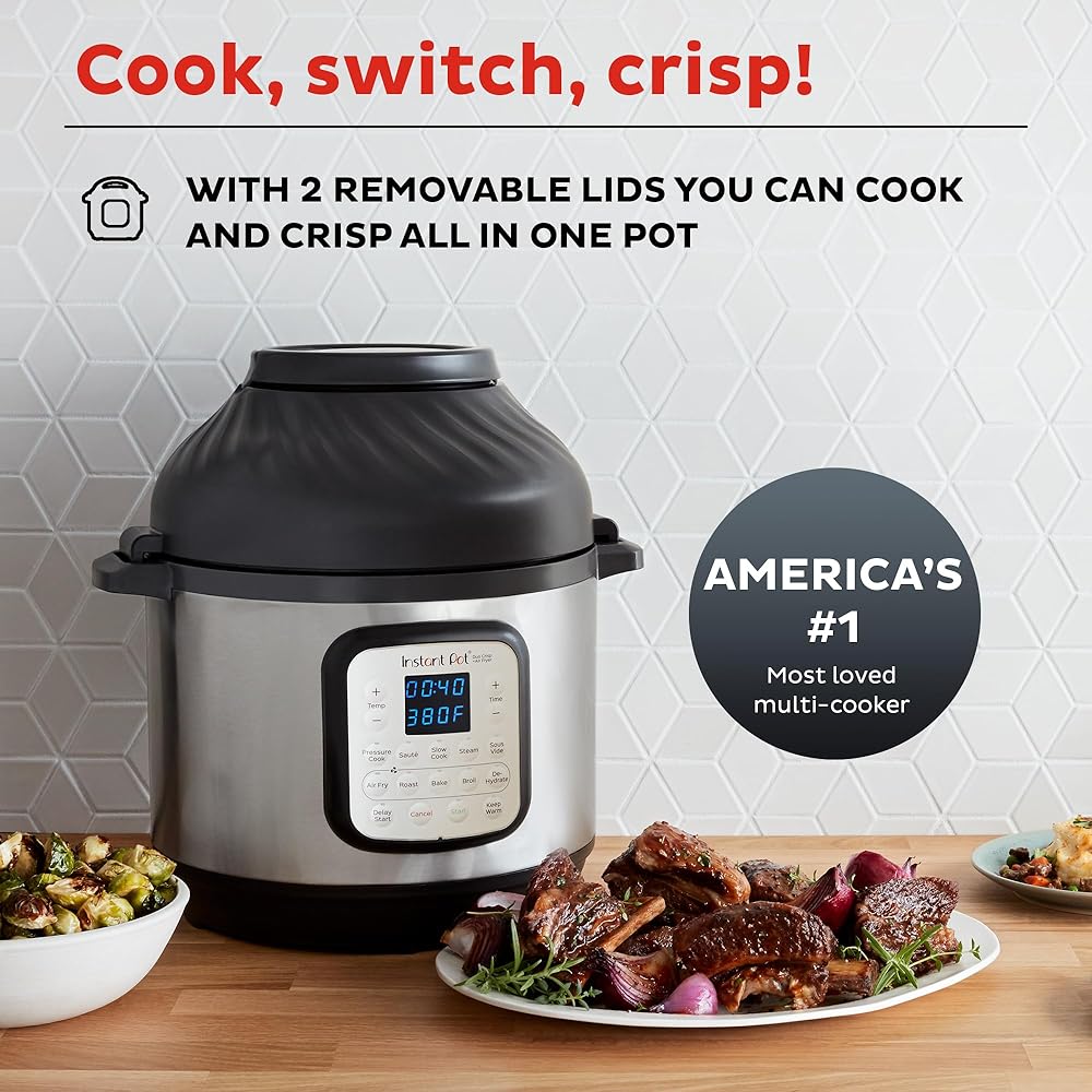 Instant Pot Duo Crisp 11-in-1 Air Fryer and Electric Pressure Cooker Combo with Multicooker Lids that Air Fries, Steams, Slow Cooks, Sautés, Dehydrates, &amp; More, Free App With Over 800 Recipes, 6 Quart