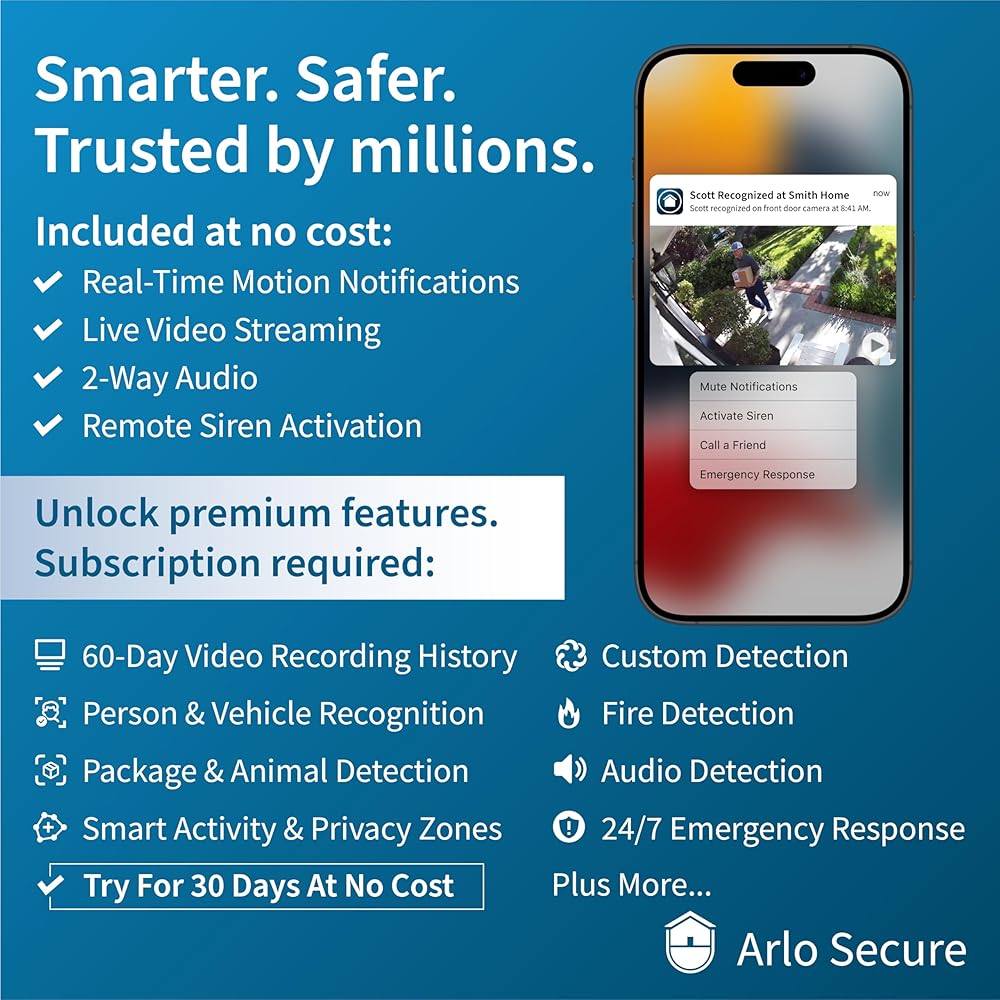 Arlo Essential Security Camera 1080p HD | Outdoor Indoor | 2nd Gen | Wireless with Spotlight, 2-Way Audio, Color Night Vision, Live Stream, Real Time Notifications, Wide Angle White, 3 Cameras