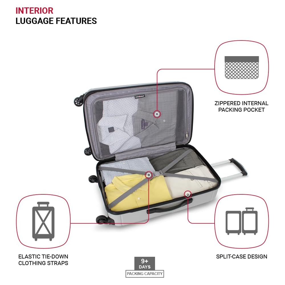 | SwissGear 6297 Hardside Expandable Luggage with Spinner Wheels, Silver, 3-Piece Set (18/23/27) | Suitcases