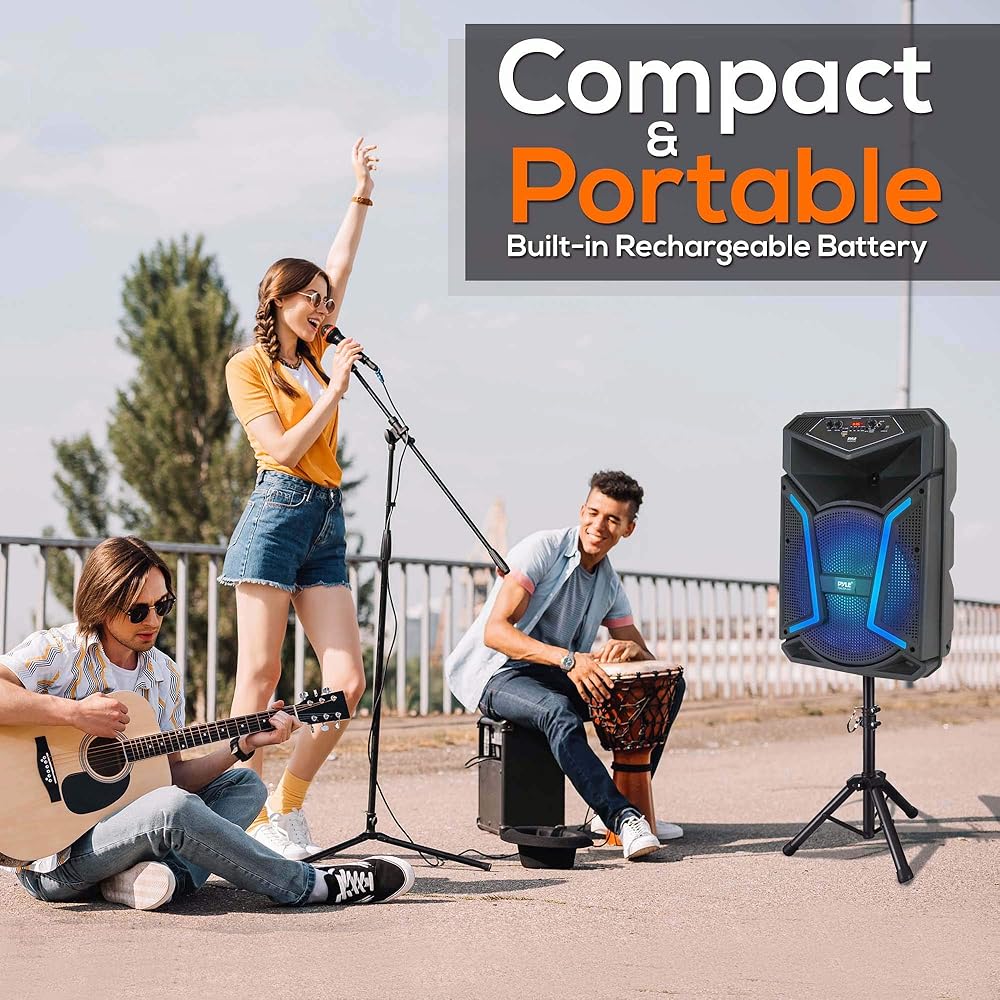Pyle Portable Bluetooth PA Speaker System-800W Outdoor Bluetooth Speaker Portable PA System w/Microphone in, Party Lights, MP3/USB SD Card Reader, FM Radio, Rolling Wheels-Mic, Remote PPHP122SM.5