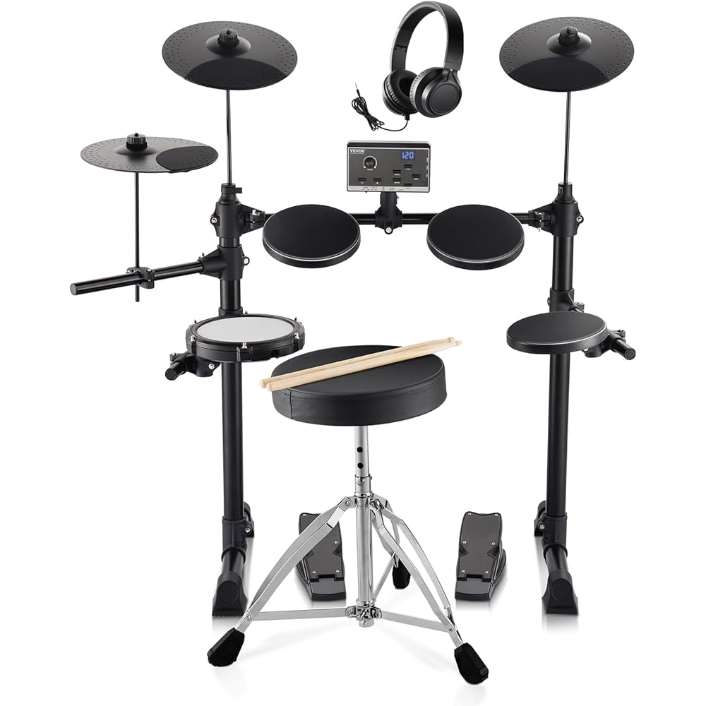 VEVOR Electric Drum Set, 15 Drum Kits &amp; 150 Sounds Electronic Drum Kit, USB MIDI Supported 6.5 in Quiet Mesh Snare Electric Drum Set with 10 in Cymbals Drum Sticks &amp; Headphone, for Beginners &amp; Adults