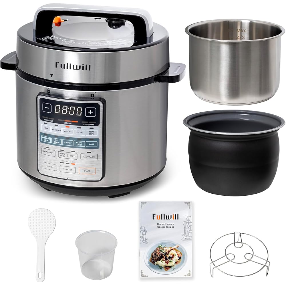 Fullwill Electric Pressure Cooker 6QT Dual Pots, 12 in 1 MultiFunction Cooker with 304 Stainless Steel &amp; Ceramic Pots, Pressure Cook, Soup, Porridge, Yogurt, Meat Stew, Rice, Poultry, Beans and More