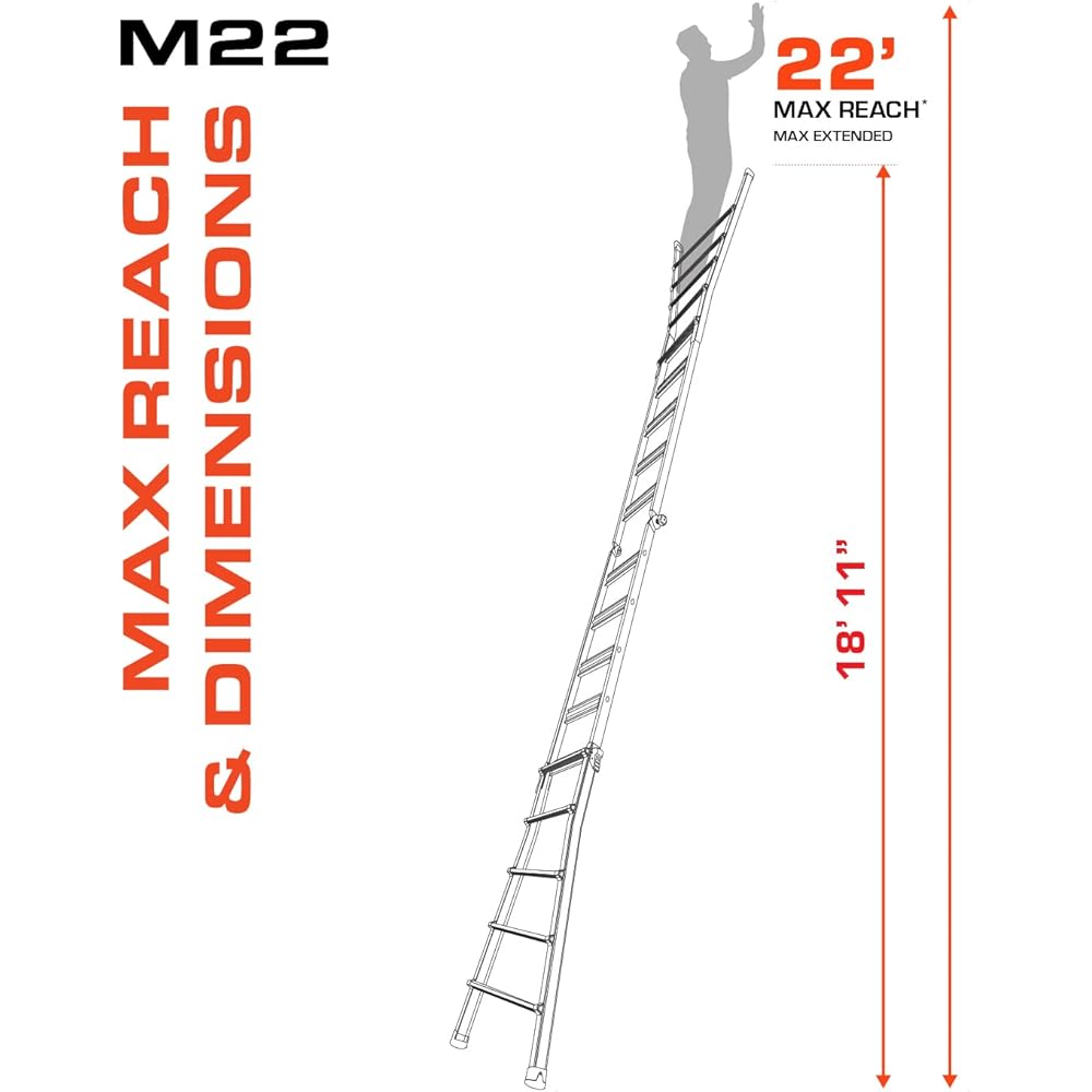 Little Giant Ladders Velocity, 22-Ft Folding Multi-Position Ladder, Aluminum, 300 lb Load Capacity, Type 1A Extra Heavy Duty, 22-Ft Reach, with Ratchet Levelers and Wheels (15422-801)