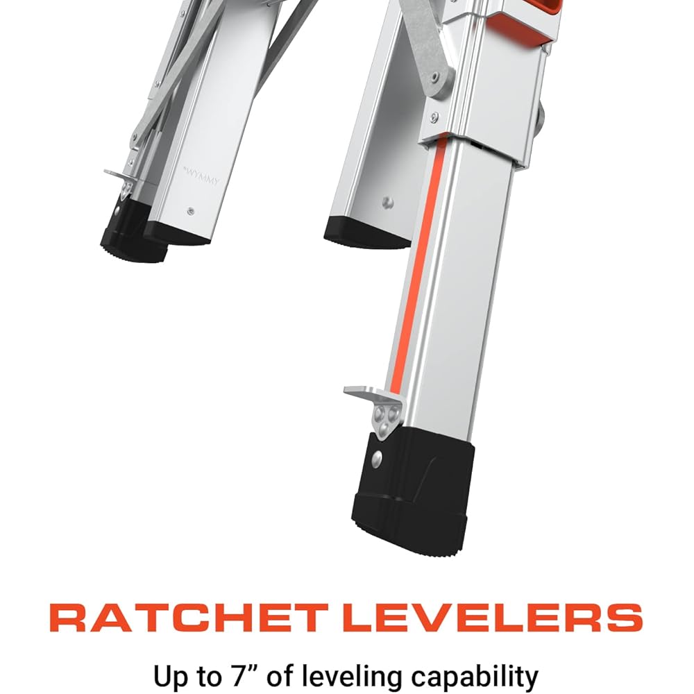 Little Giant Ladders Velocity, 22-Ft Folding Multi-Position Ladder, Aluminum, 300 lb Load Capacity, Type 1A Extra Heavy Duty, 22-Ft Reach, with Ratchet Levelers and Wheels (15422-801)