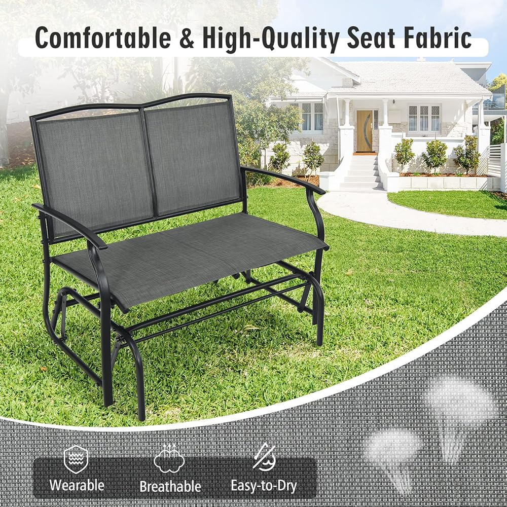 AUGESTER Outdoor Swing Glider Chair for 2 Persons, Rocking Seating Patio Bench w/Coated Steel Frame, Patio Loveseat for Backyard, Garden (Grey)