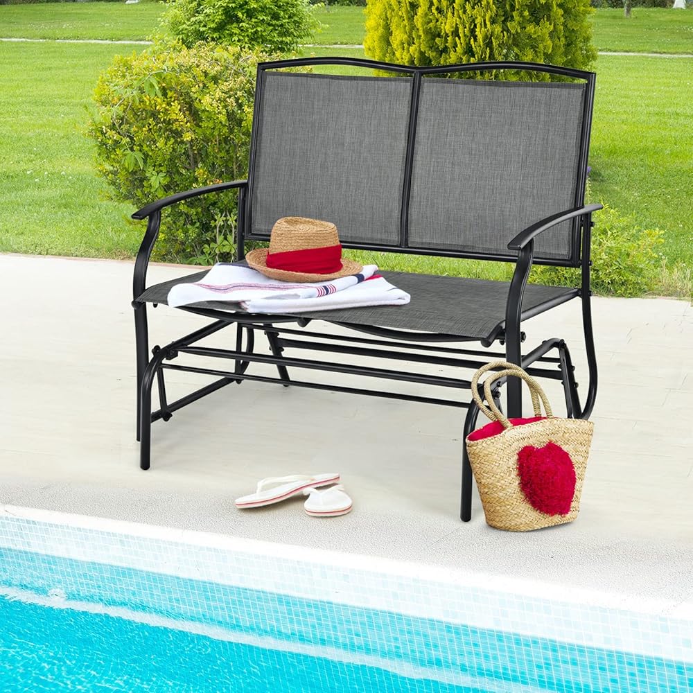 AUGESTER Outdoor Swing Glider Chair for 2 Persons, Rocking Seating Patio Bench w/Coated Steel Frame, Patio Loveseat for Backyard, Garden (Grey)