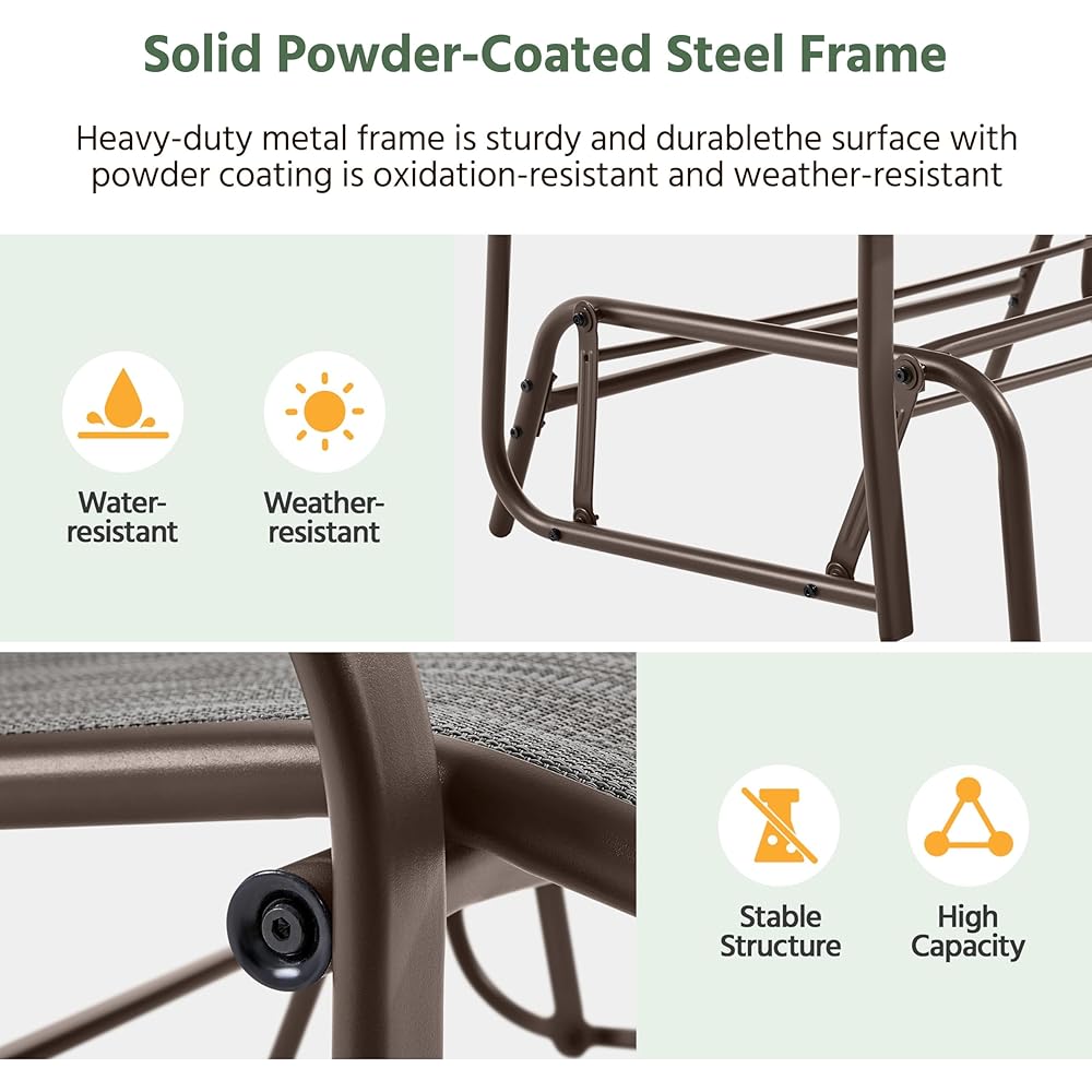 Yaheetech Outdoor Glider 2-Person Outdoor Glide Bench, Patio Glider Chair, Rocking Patio Chairs Loveseat for Backyard, Poolside, Garden,Porch, Heavy Duty Steel Frame, Gray