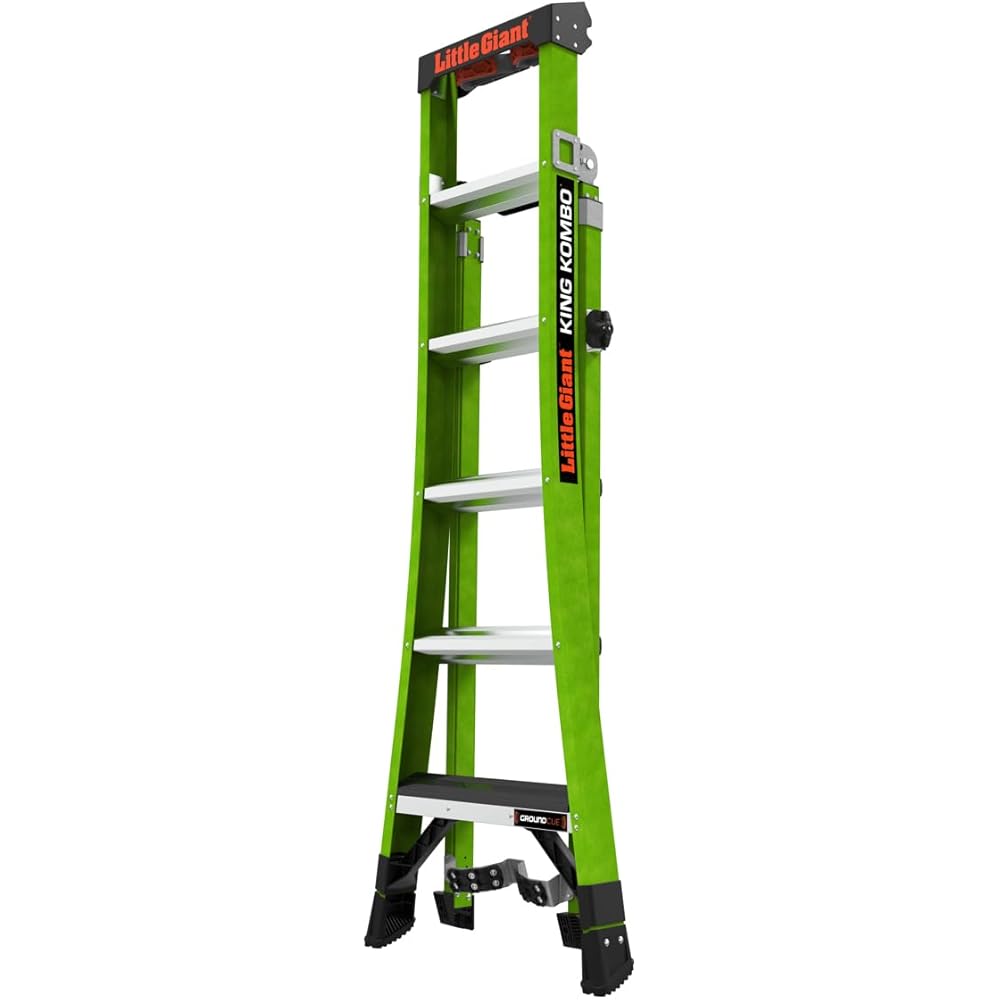 Little Giant Ladders, King Kombo 2.0 XT, Industrial, M6, 6 Ft. A Frame, 10 Ft. Extension, Fiberglass, Type 1AA, 375 lbs Weight Rating, (13936-071), Hi-viz Green