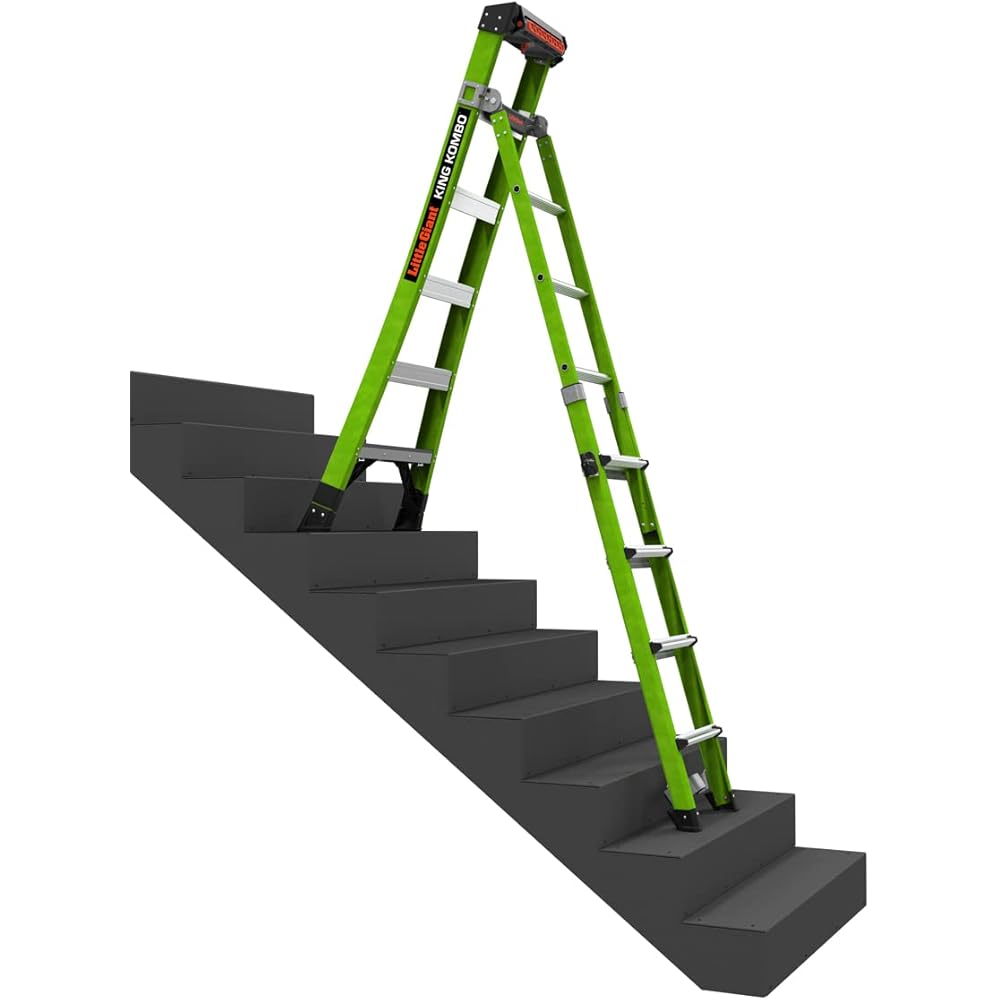 Little Giant Ladders, King Kombo 2.0 XT, Industrial, M6, 6 Ft. A Frame, 10 Ft. Extension, Fiberglass, Type 1AA, 375 lbs Weight Rating, (13936-071), Hi-viz Green