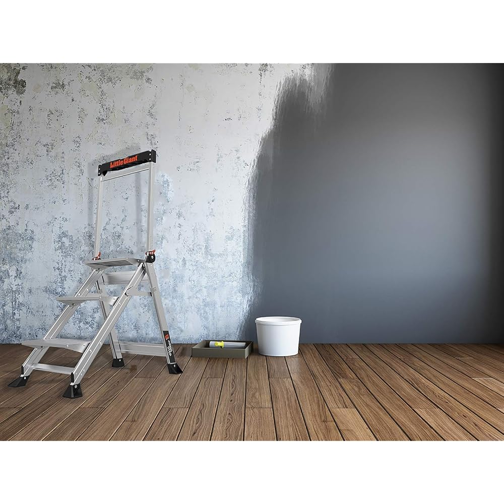 Little Giant Ladders Jumbo Step, Foldable 3-Step Stool, 2.2-Ft Aluminum, with Platform Steps, Handrail, and Tool Tray, 375 lb Load Capacity, Type 1AA, 8.7-Ft Reach, (11903)