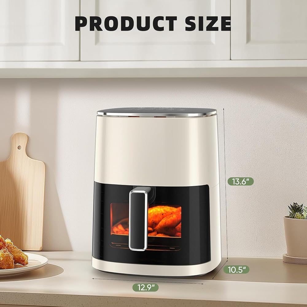 Elevon 6QT Large Air Fryer, 12-in-1 Digital Airfryer with Clear Window, Roast, Reheat, Dehydrate, Bake, Steam with 400F and More, Dishwasher Safe, Nonstick, Fit for Family of 2-5, Beige