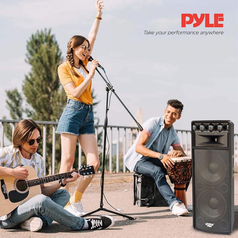 Pyle Portable Cabinet PA Speaker System 1600 Watt Outdoor Stereo Sound Speakers w/ Dual 12" Woofers, 3.4" Piezo Tweeters, 5"x12" Super Horn Midrange, Crossover Network