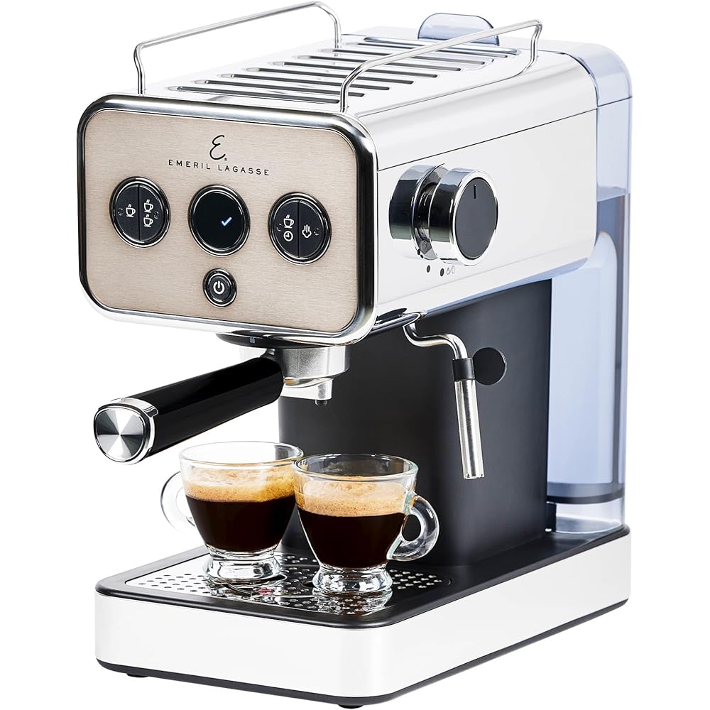 Emeril Lagasse Semi-Automatic 15-Bar Pro Espresso Machine with Milk Frother Steam Wand, Stainless Steel Finish, Double Shot, 37oz Removable Water Tank, Auto Shut-Off, 1350W