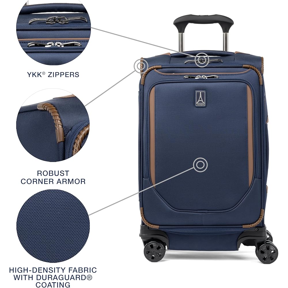 | Travelpro Crew Classic Lightweight Softside Expandable Carry on Luggage, 8 Wheel Spinner Suitcase, Men and Women, Carry On 21-Inch, Patriot Blue | Carry-Ons