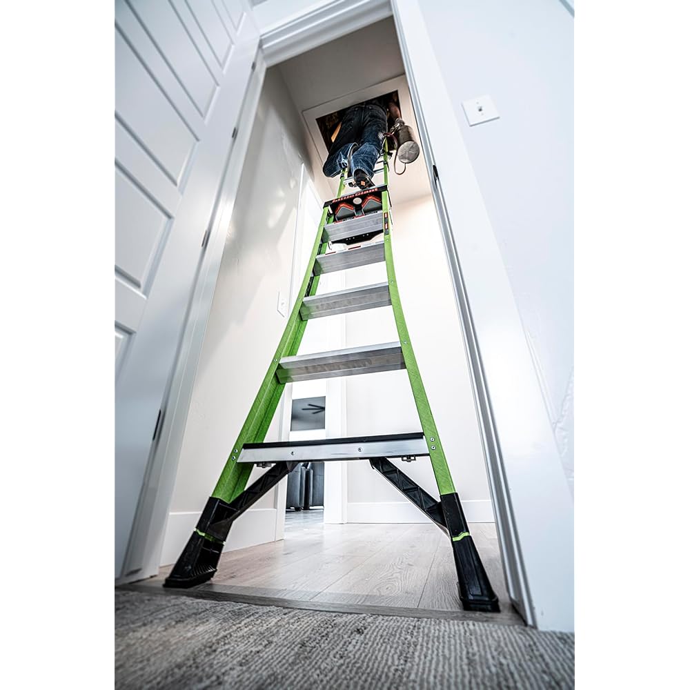 Little Giant Ladders, King Kombo 2.0 XT, Industrial, M6, 6 Ft. A Frame, 10 Ft. Extension, Fiberglass, Type 1AA, 375 lbs Weight Rating, (13936-071), Hi-viz Green