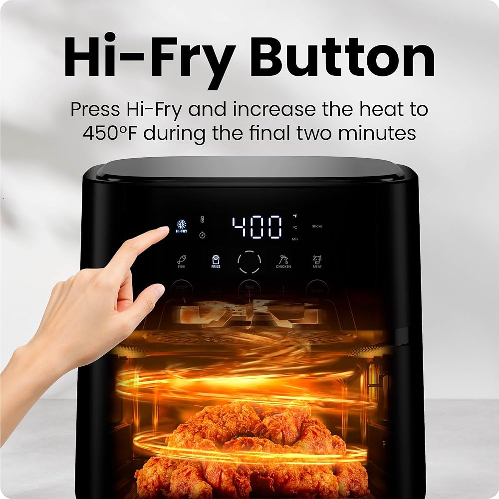 Chefman Air Fryer – 6 QT Compact Airfryer for Quick &amp; Easy Meals, Features Hi-Fry Technology for Extra Crisp, Easy-View Window, Touch Controls with 4 Presets, Nonstick &amp; Dishwasher Safe Basket Black