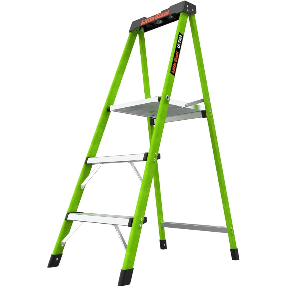 Little Giant Ultra Step Ladder with XL Platform, 3-Step Lightweight Foldable Non-Conductive Fiberglass, 300 Lbs. Capacity Type IA Extra Heavy Duty Ladder 8-Ft Max Reach
