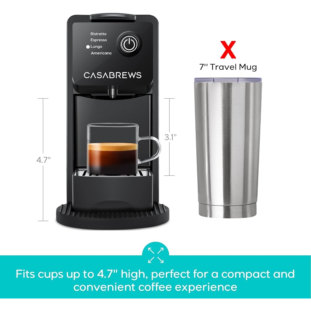 CASABREWS CM7036E Espresso Machine for Nespresso Original Pods, 20 Bar Compact Capsule Coffee Machine with 21 oz Removable Water Tank and 4 Brewing Modes, Mini Espresso Maker for Home or Office, Black