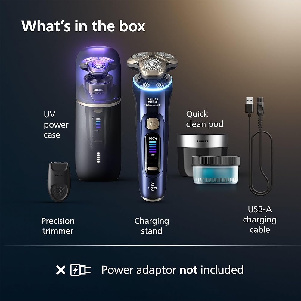 Philips Norelco Shaver i9000 Prestige Ultra, Wet &amp; Dry Electric Shaver, Adriatic, SenseIQ Pro Technology, Triple Lift &amp; Cut System, 360 Rotating NanoTech Precision Blades, Precision Trimmer, XP9401/92