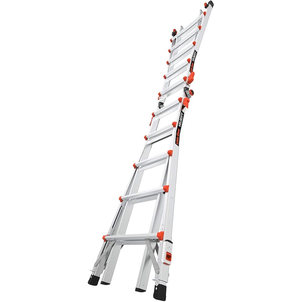 Little Giant Ladders Velocity, 22-Ft Folding Multi-Position Ladder, Aluminum, 300 lb Load Capacity, Type 1A Extra Heavy Duty, 22-Ft Reach, with Ratchet Levelers and Wheels (15422-801)