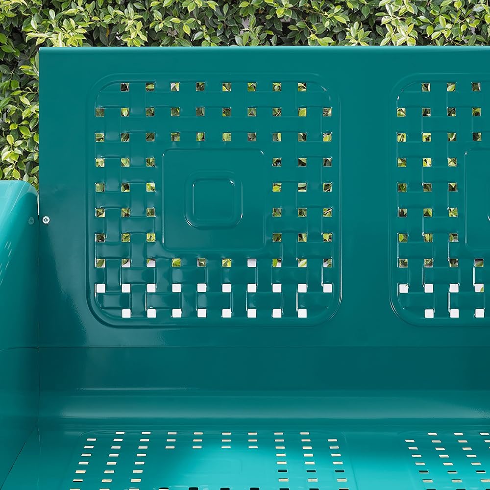 Crosley Furniture Bates Retro Metal Outdoor Loveseat Glider, 2-Person Rocking Patio Bench for Porch, Deck, Turquoise Gloss
