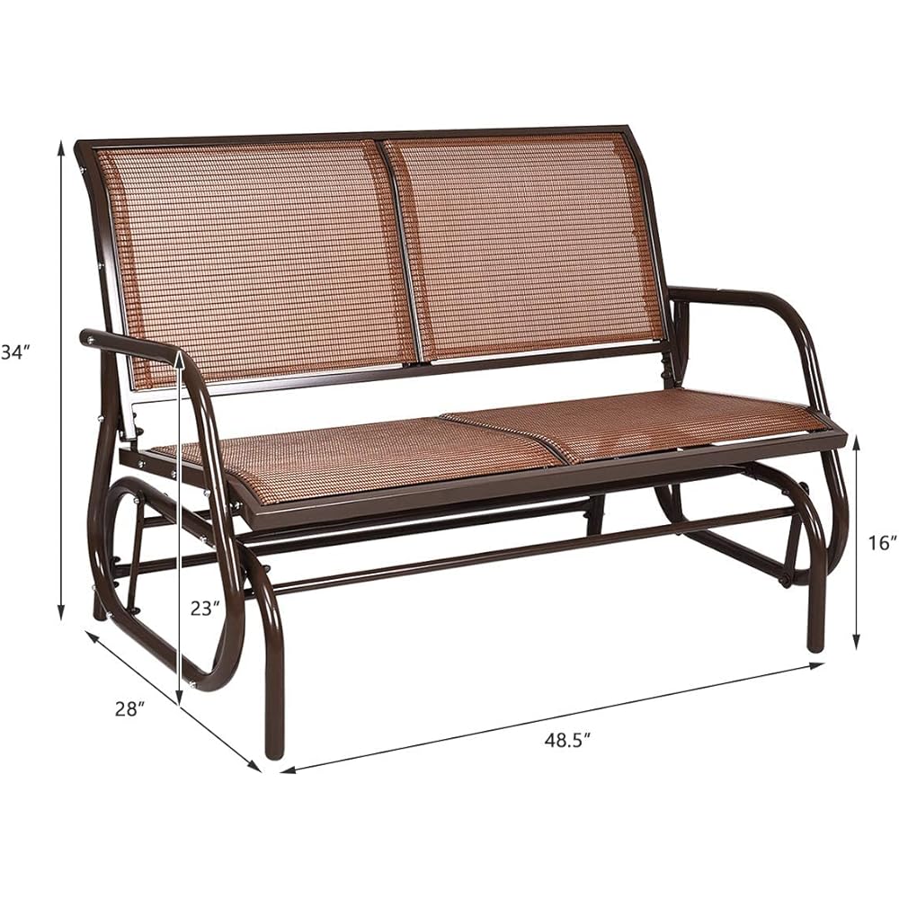 Giantex Swing Glider Chair 48 Inch with Spacious Space, 2 People Lounge Cozy Patio Bench Outdoor &amp; Indoor for Patio, Backyard, Poolside, Lawn Steel Rocking Garden Loveseat (Brown)