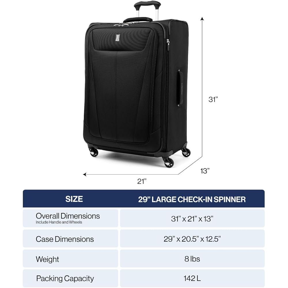 | Travelpro Maxlite 5 Softside Expandable Checked Luggage with 4 Spinner Wheels, Lightweight Suitcase, Men and Women, Black, Checked Large 29-Inch | Suitcases