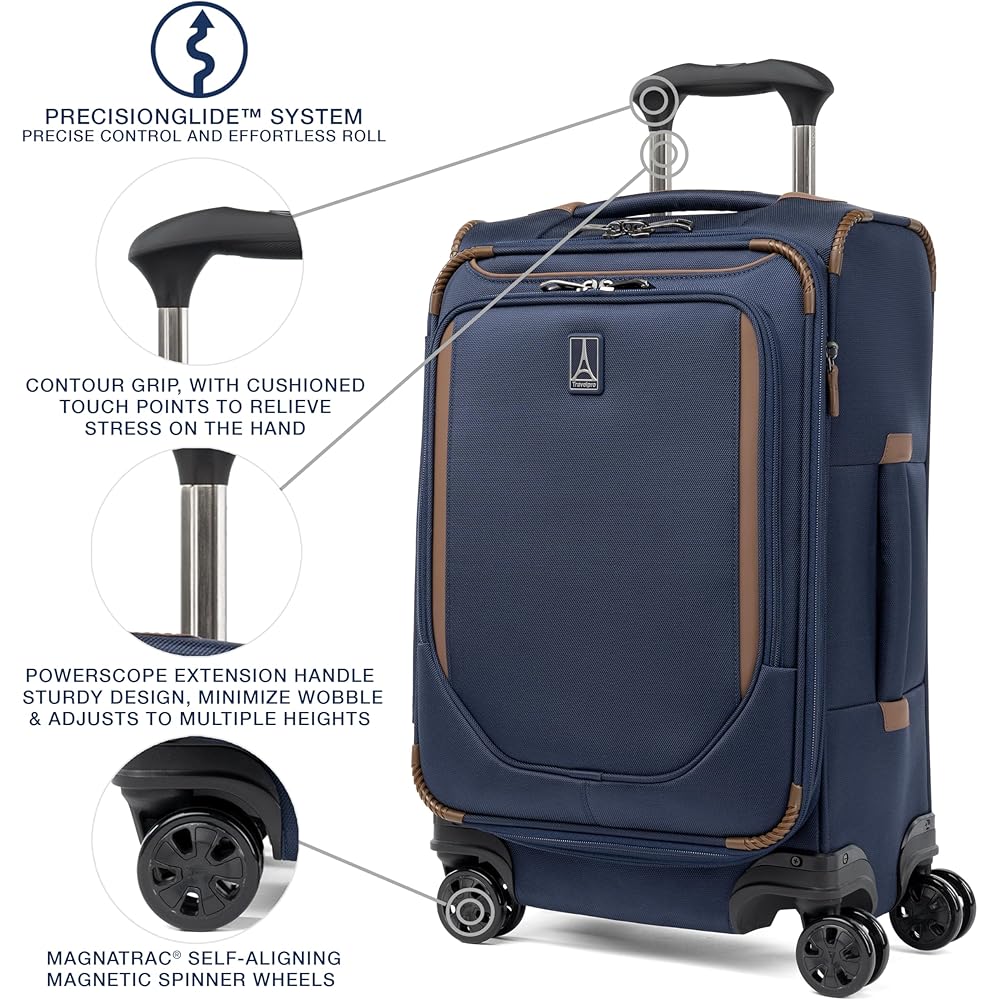 | Travelpro Crew Classic Lightweight Softside Expandable Carry on Luggage, 8 Wheel Spinner Suitcase, Men and Women, Carry On 21-Inch, Patriot Blue | Carry-Ons