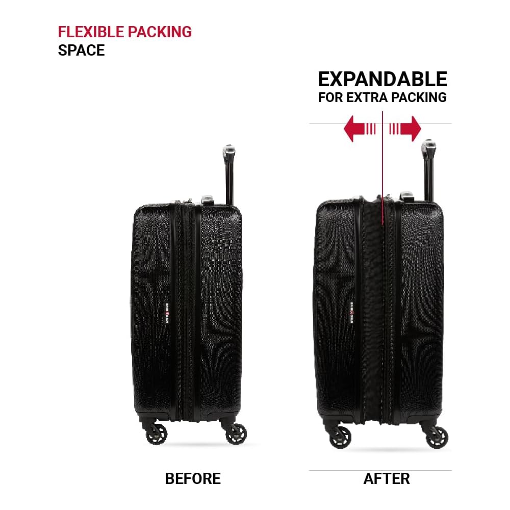 | SwissGear 8018 Expandable Luggage Set Hardside Spinner Wheels, Black, 3-Piece Set (20/24/27) | Suitcases
