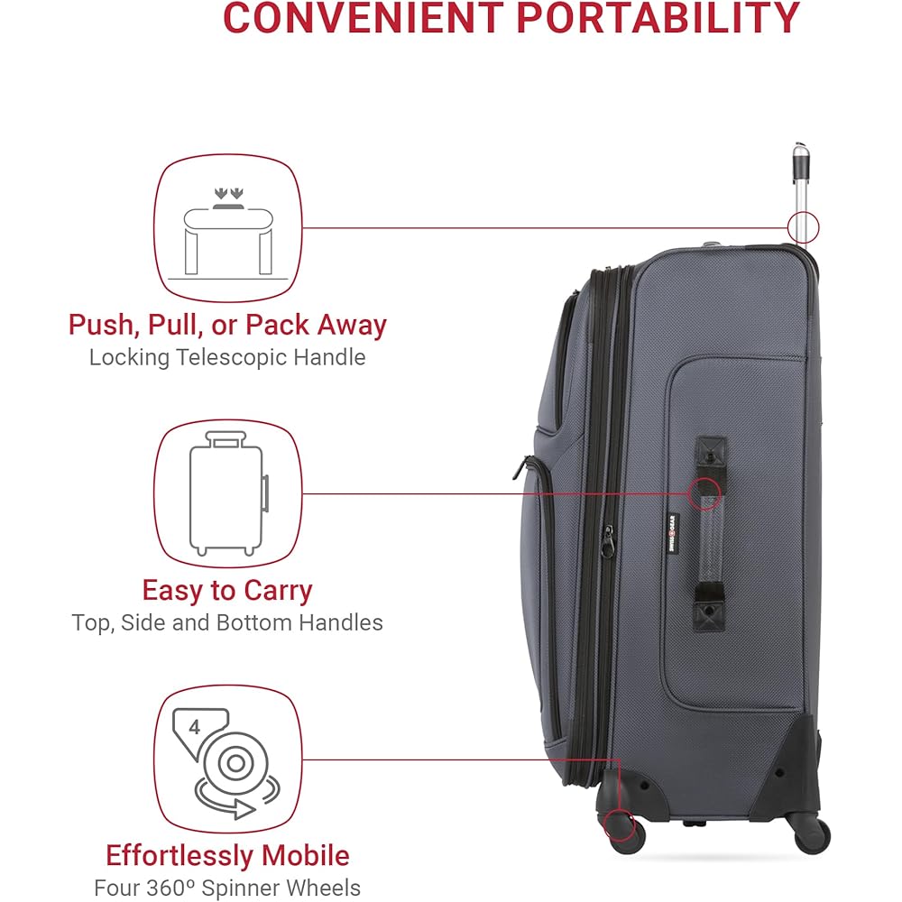 | SwissGear Sion Softside Expandable Luggage, Dark Grey, 3-Piece Set (21/25/29) | Carry-Ons