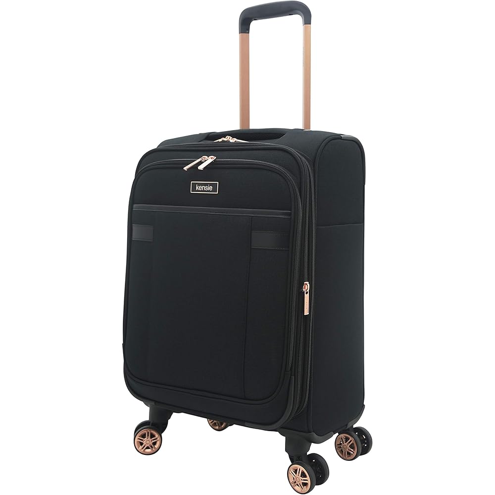| kensie Hudson Softside Spinner Luggage, Black with Rose Gold, 3-Piece Set (16/20/28) | Luggage Sets