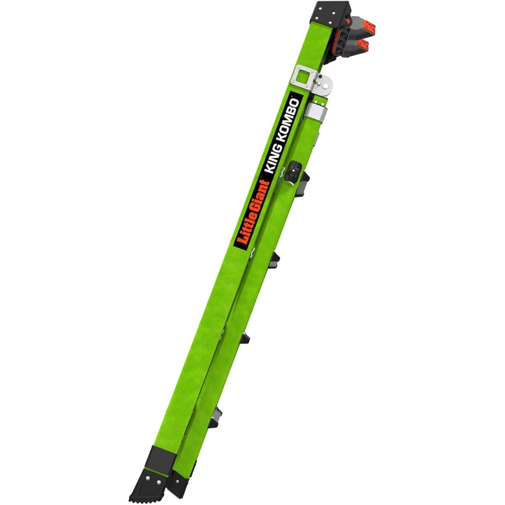 Little Giant Ladders, King Kombo 2.0 XT, Industrial, M6, 6 Ft. A Frame, 10 Ft. Extension, Fiberglass, Type 1AA, 375 lbs Weight Rating, (13936-071), Hi-viz Green