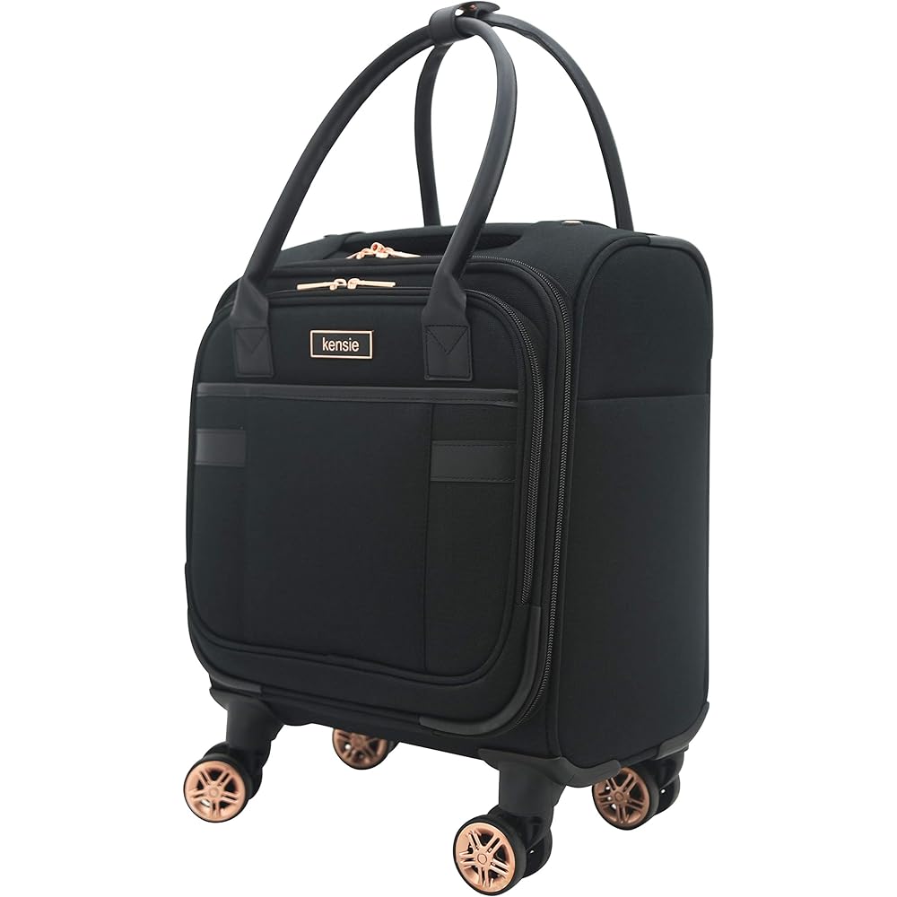 | kensie Hudson Softside Spinner Luggage, Black with Rose Gold, 3-Piece Set (16/20/28) | Luggage Sets