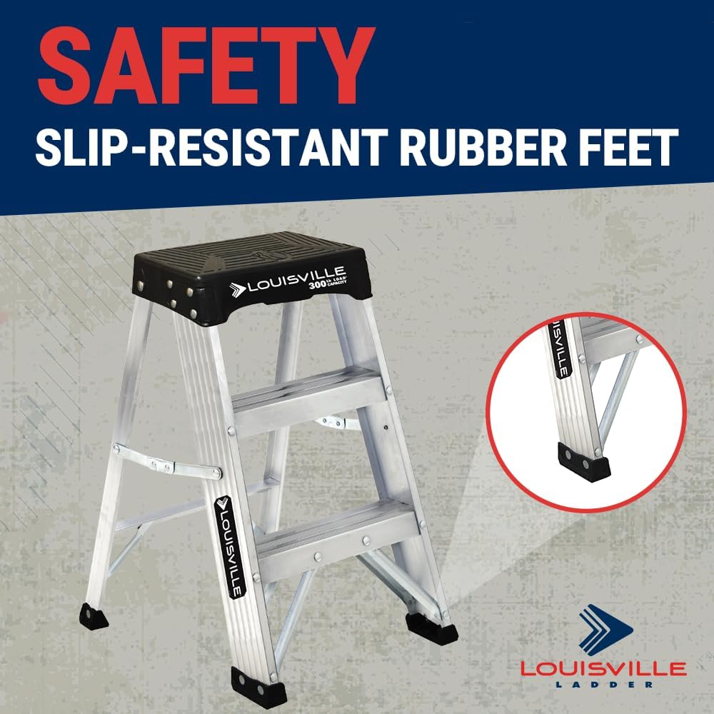 Louisville Ladder 2-Foot Aluminum Step Stool Industrial, 300-Pound Load Capacity, Type IA, AS3002